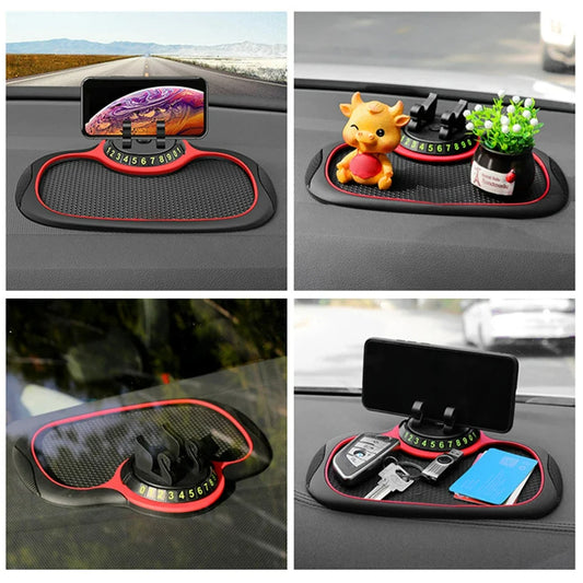 AdherePro 360®: Organizador multifuncional para carro, antideslizante con soporte para celular.